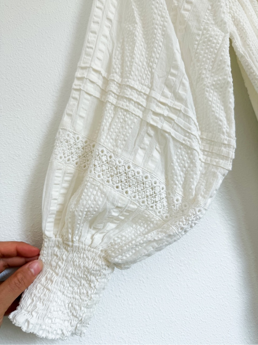 White Long-Sleeve Tiered Cleobella Mini Dress - Picture 9 of 13